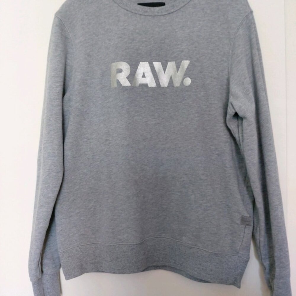 RAW G-STAR Crewneck Sweatshirt Grey with Silver lettering Urban Streetwear S